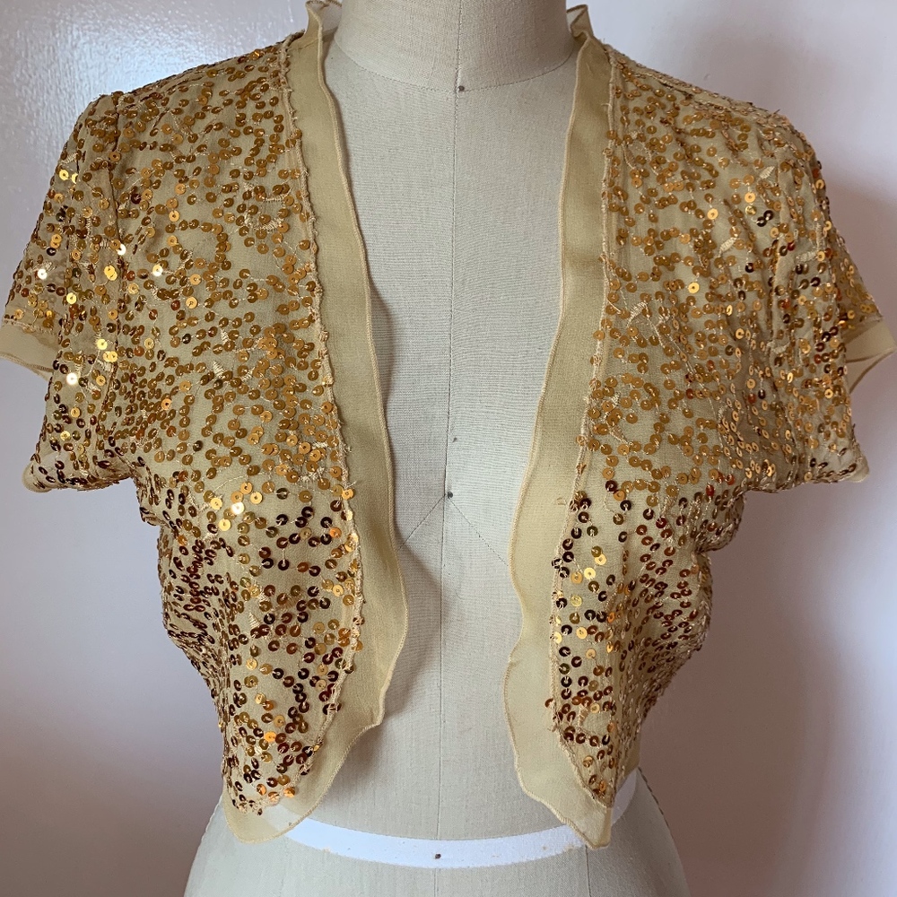 Gold Chiffon Evening Jacket with Gold Sequins